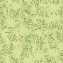 Bright line green tropical foliage seamless pattern. High quality illustration. Vivid but simple palm tree leaves in happy light green shades with linen fabric texture overlay. © NinjaCodeArtist