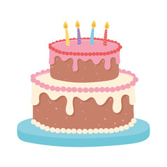 happy birthday sweet cake with candles celebration party cartoon