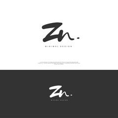 ZN Initial handwriting or handwritten logo for identity. Logo with signature and hand drawn style.