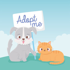 adopt a pet, little dog and cat with adpot me lettering