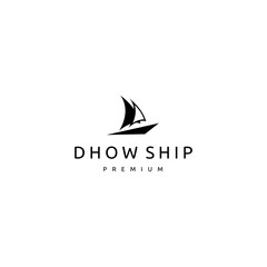 Silhouette of Dhow Ship Logo Design, Traditional Sailboat from Asia and Africa