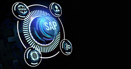 Internet, business, Technology and network concept. SAP System Software Automation concept on virtual screen data center.