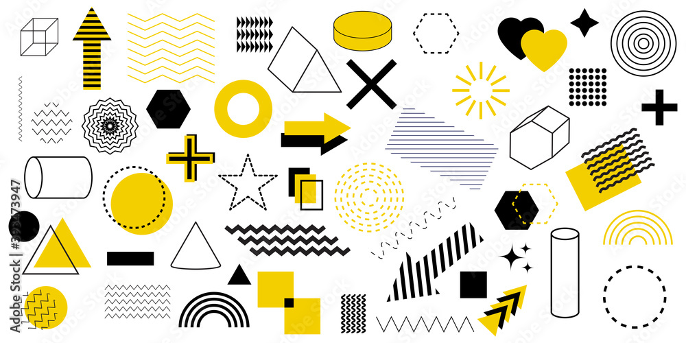 Poster modern memphis pattern with geometric shapes set. graphic element vector. abstract retro texture. st
