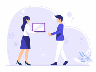 Office co-workers provide work results to office superiors. modern business vector illustration.
