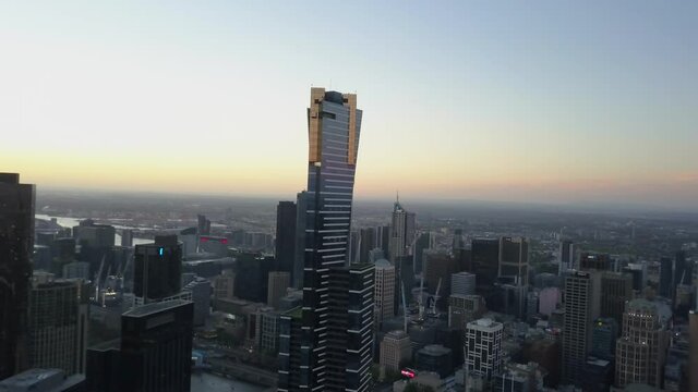 Aerial biew of Eureka Skydeck skyscraper in Melbourne Australia