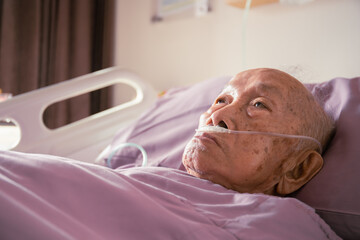 Very old Asian man age between 85 - 90 years old admitted in the hospital, 