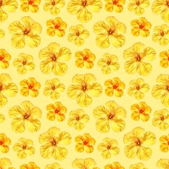 Hibiscus. Illustration, texture of flowers. Seamless pattern for continuous replication. Floral background, photo collage for textile, cotton fabric. For use in wallpaper, covers.