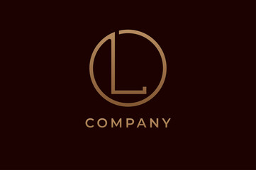 Letter L logo, Gold linear rounded style isolated on dark background, usable for branding and business logos, Flat Logo Design Template, vector illustration