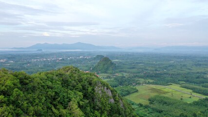 View aerial shot of drone Moning goodtime Khao Kuha Songkhla Thailand 2020 Drone Mountain unseen songkhla , For now it is very popular.