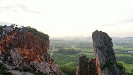 Over view aerial shot of drone Moning goodtime Khao Kuha Songkhla Thailand 2020 Drone Mountain unseen songkhla , For now it is very popular.