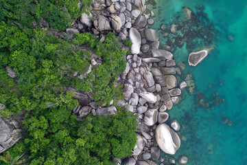 Aerial drone view over the paradise diving island of Koh Tao in the Gulf of Thailand