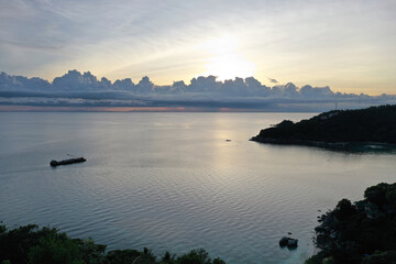 Aerial drone view over the paradise diving island of Koh Tao in the Gulf of Thailand
