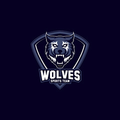 angry wolf sports mascot shield with aggressive expression vector icon