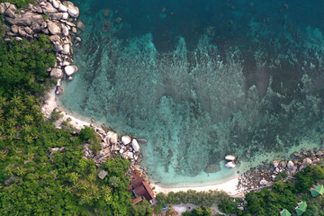 Naklejka na ściany i meble Aerial drone view over the paradise diving island of Koh Tao in the Gulf of Thailand