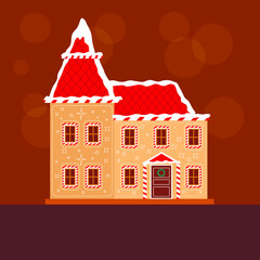 Gingerbread house on a light brown background