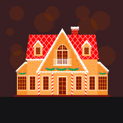 Gingerbread house on brown background