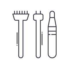 Steel tools for sewing icon, linear isolated illustration, thin line vector, web design sign, outline concept symbol with editable stroke on white background.