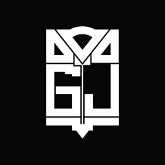 GJ Logo monogram with shield emblem shape design template