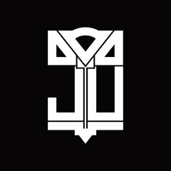 JU Logo monogram with shield emblem shape design template