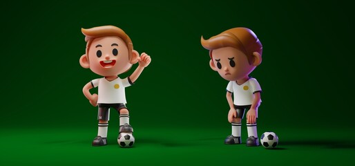 3D rendering concept illustration of football player characters in different emotion, winning and losing © GuGGGar