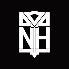 NH Logo monogram with shield emblem shape design template
