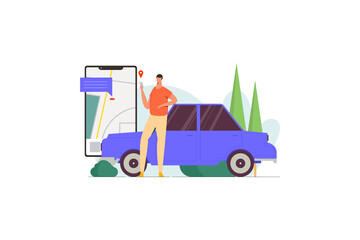 Online ordering taxi car, rent and sharing using service mobile application. Taxi online with driver and maps. Flat vector illustration.