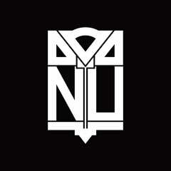 NU Logo monogram with shield emblem shape design template