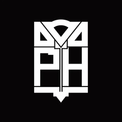 PH Logo monogram with shield emblem shape design template