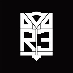 RE Logo monogram with shield emblem shape design template