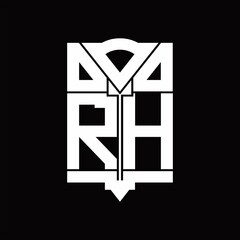 RH Logo monogram with shield emblem shape design template