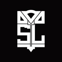 SL Logo monogram with shield emblem shape design template