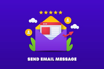 Send email message, email marketing campaign and newsletter subscription concept. 3d style vector illustration. 