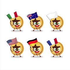 Bread star cartoon character bring the flags of various countries