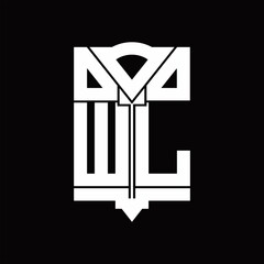 WL Logo monogram with shield emblem shape design template