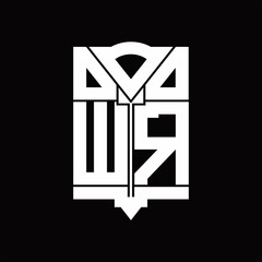 WR Logo monogram with shield emblem shape design template