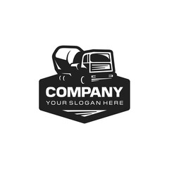 Concrete truck mixer logo. Construction cement mixer. Branding for construction, agent, heavy equipment, rent, sales, dealer. Isolated logo vector inspiration. Graphic design.