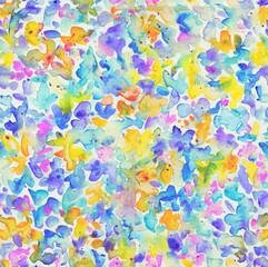 Watercolor seamless pattern with yellow abstract painted flowers 
