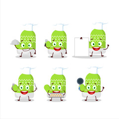 Cartoon character of new green gloves with various chef emoticons