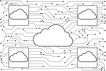 Cloud computing and network security technology concept, Circuit board with cloud symbol and connection links. vector illustration