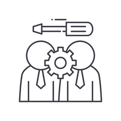 Relationship management icon, linear isolated illustration, thin line vector, web design sign, outline concept symbol with editable stroke on white background.