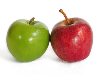 One red apple and one green. Selective focus   