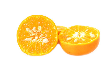 Fresh orange fruit with sliced and cut in half