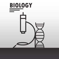 biology microscope and dna molecule science line icon style