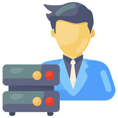
Admin flat icon, man with dataserver
