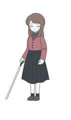 白杖を使って歩くお姉さんのイラスト・ベクター