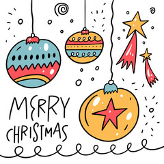 Merry christmas elements set doodle style. Bells and stars.