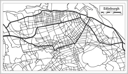 Edinburgh Great Britain City Map in Black and White Color in Retro Style. Outline Map.
