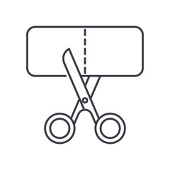 Scissors cut icon, linear isolated illustration, thin line vector, web design sign, outline concept symbol with editable stroke on white background.