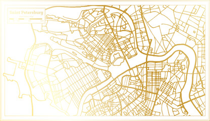 Saint Petersburg Russia City Map in Retro Style in Golden Color. Outline Map.