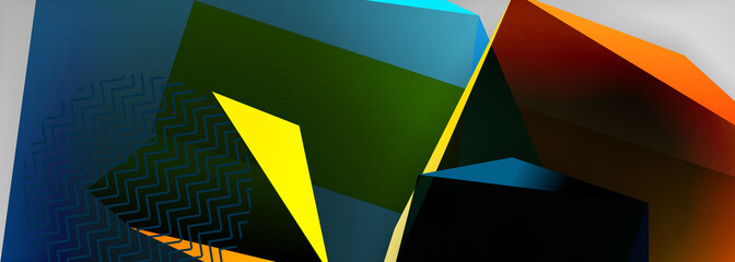 Low poly 3d geometric shapes, minimal abstract background. Vector illustrations for covers, banners, flyers and posters and other